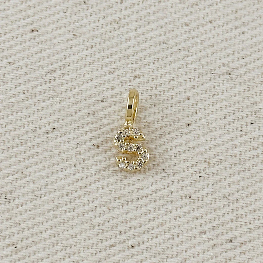 18k Gold filled Micro CZ Initial Letter Charm
