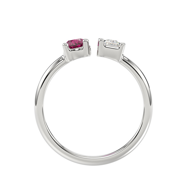 1.00 Carat Lab-Grown Emerald and Ruby Two Stone Ring | 14K White Gold | Toi et Moi Style