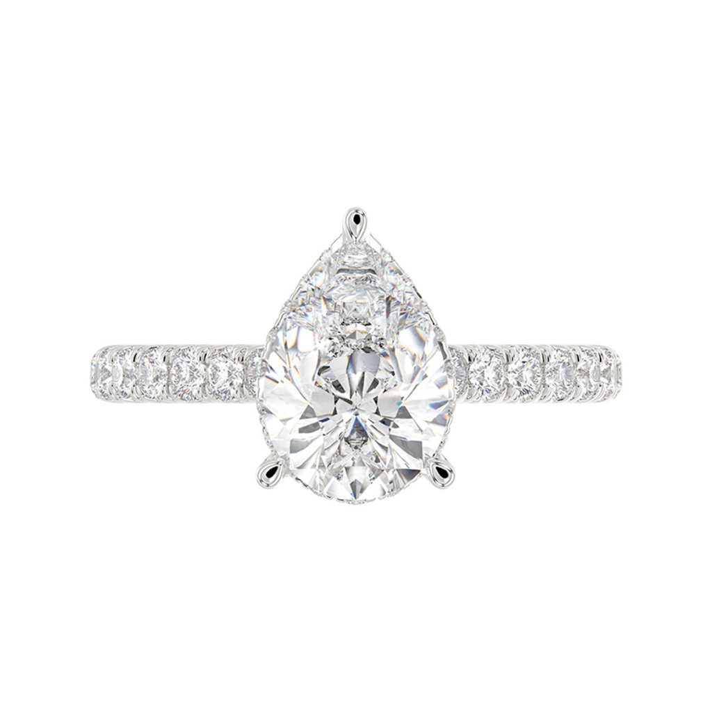 2.50 Carat Pear Lab Grown Diamond Engagement Ring | 14K White Gold | Hidden Halo Style