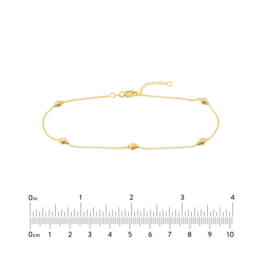 14K Yellow Gold Diamond-cut And Mini Polished Bead Anklet