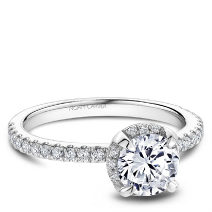 14K White Gold Round 0.37ctw Diamond Halo Engagement Ring