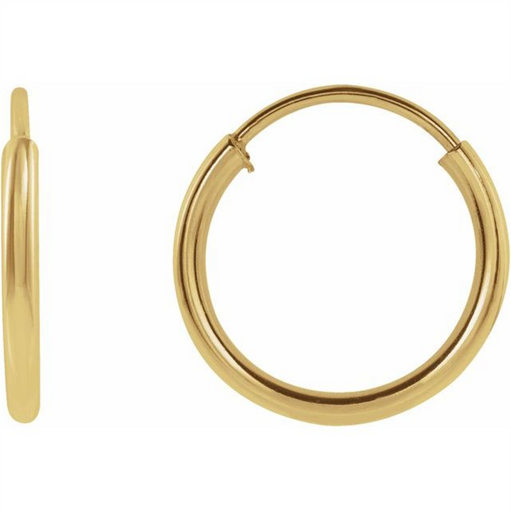 14K Yellow Gold Flexible Endless 10 mm Hoop Earrings