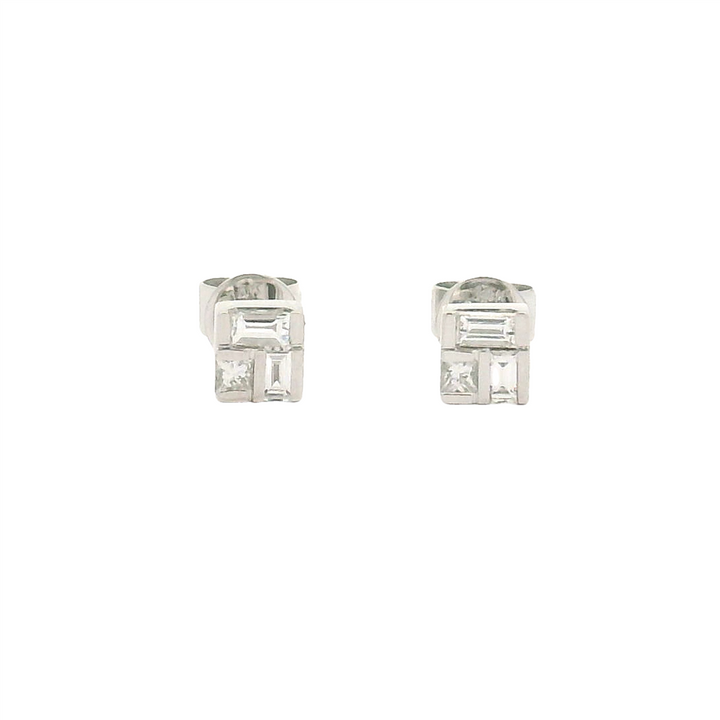 0.22 TW Diamond Stud Earrings | White Gold 14K | Baguette and Princess Diamonds