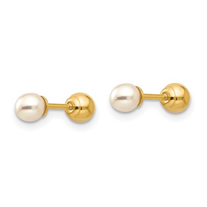 14K Yellow Reversible 3.75-4mm Freshwater Cultured Pearl and Gold Ball Youth Earrings