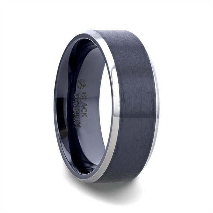 ATNOS Brushed Black Center Men’s Titanium Wedding Ring - 6mm