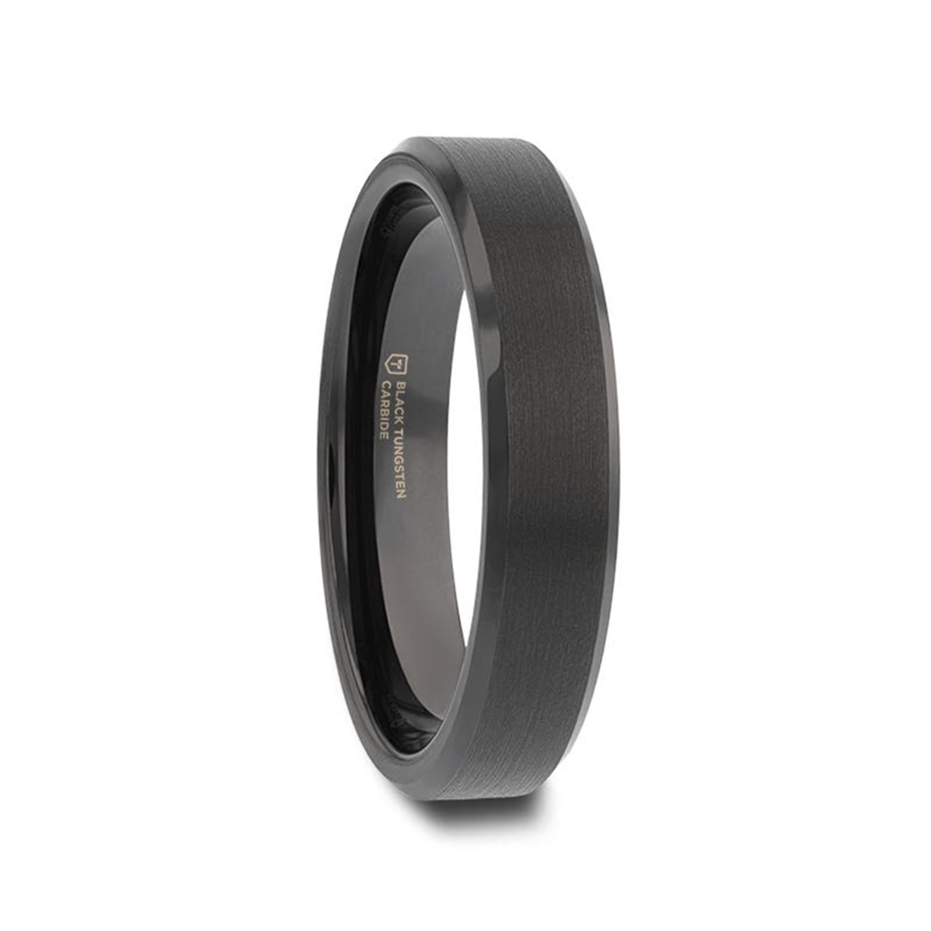 ELISE Black Tungsten Ring with Polished Beveled Edges and Brush Finished Center - 8mm