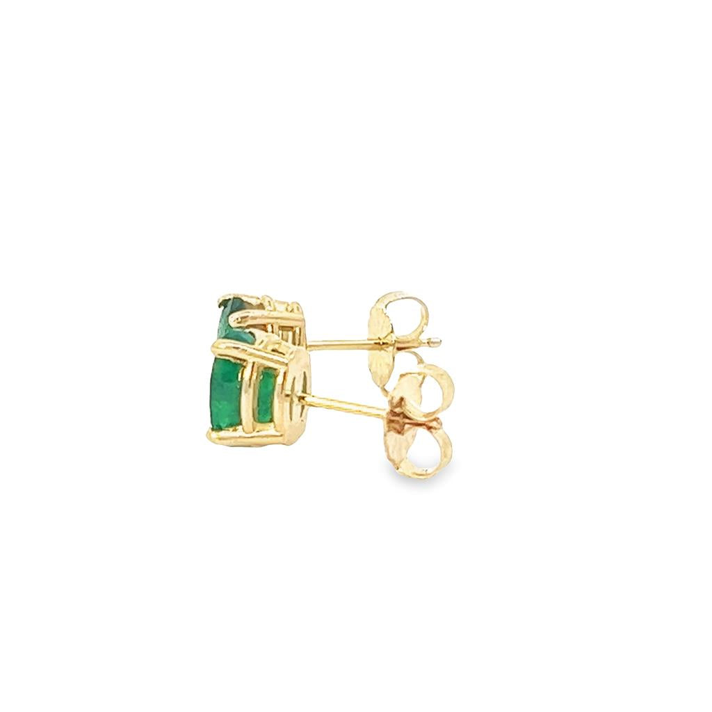 14K Yellow Gold 7x5mm Oval Stud Emerald Earrings