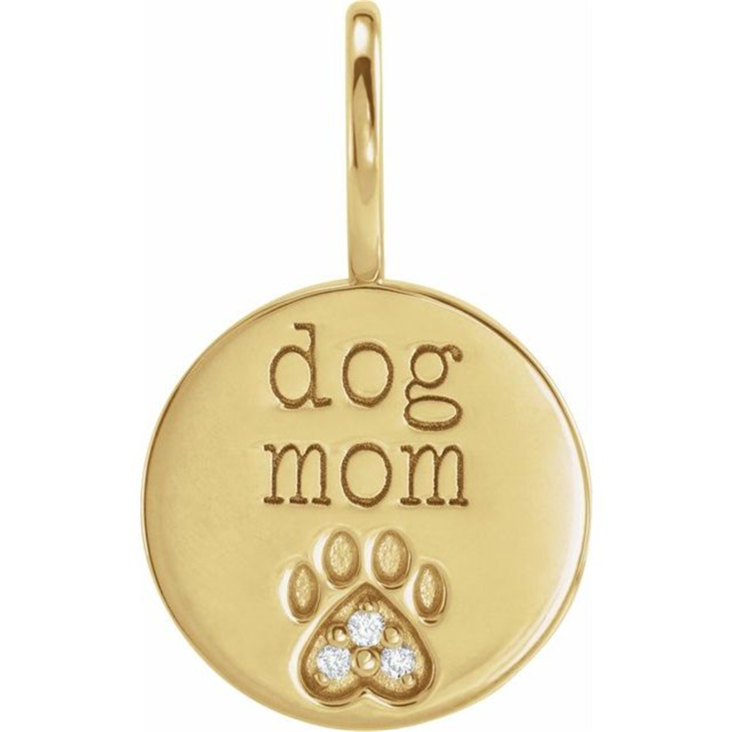 14K Yellow Gold 0.01ctw Daimond Dog Mom Charm