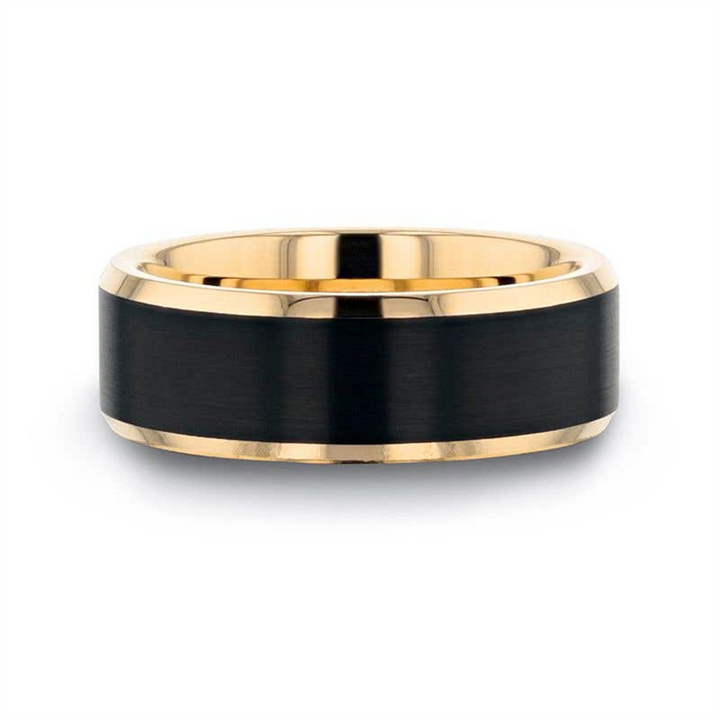 GASTON Gold Plated Tungsten Ring with Brushed Black Center - 8mm