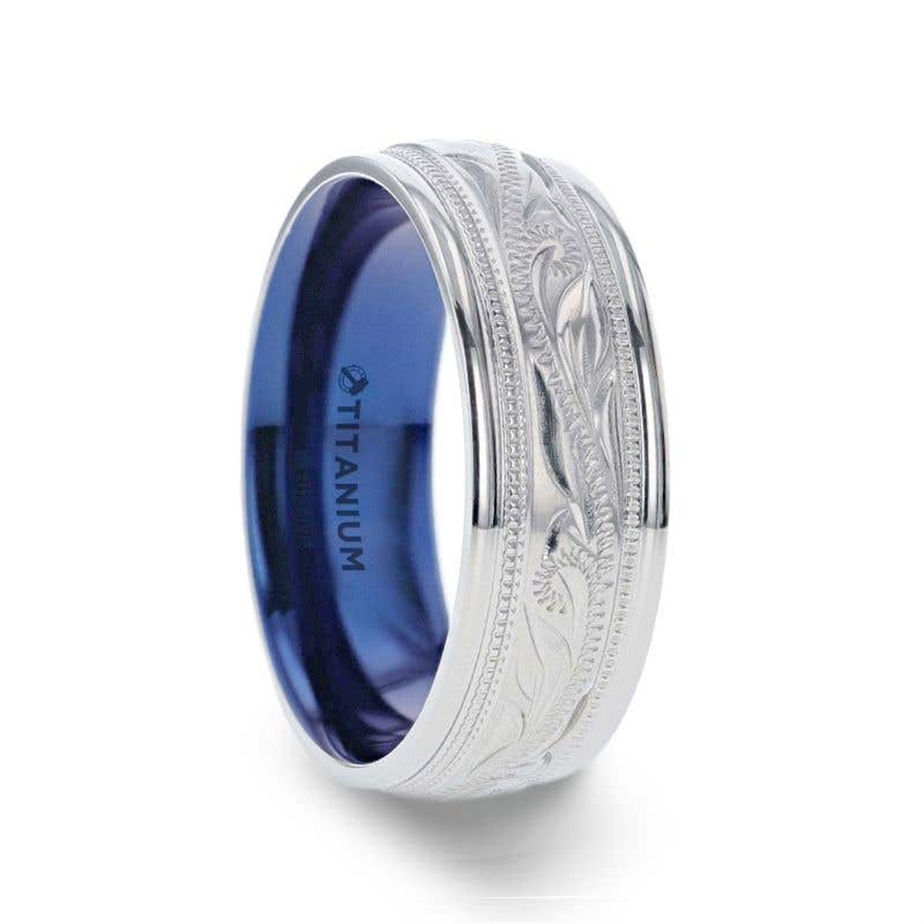 MARINER Titanium Milgrain Engraved Men 's Wedding Ring- 8mm