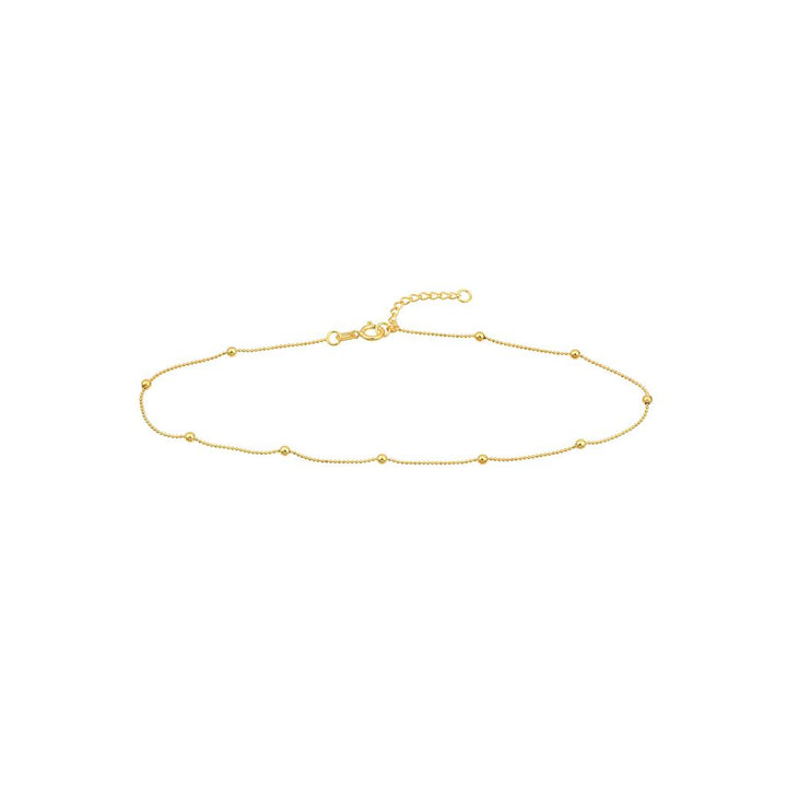 14K Yellow Gold Diamond-Cut Bead Stations Anklet