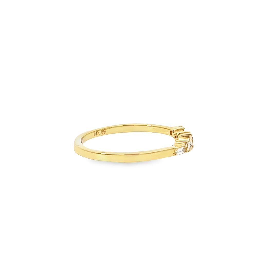 14K Yellow Gold Round And Baguette 0.14ctw Diamond Stackable Ring