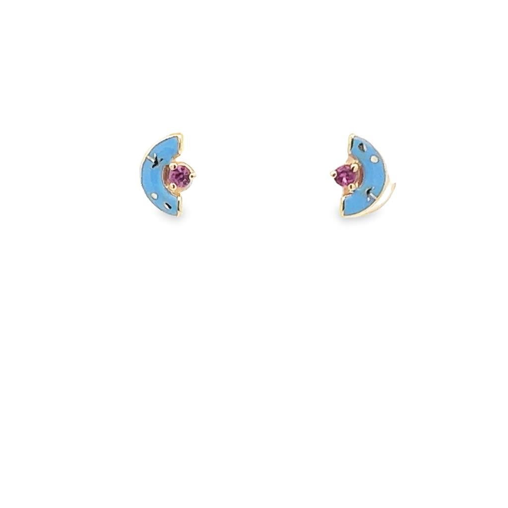 14K Yellow Gold Chime of Memories #18 Baby Blue Enameled Stud Earrings