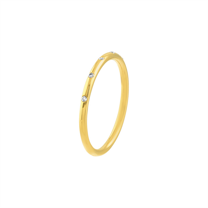 Diamond Stations Thin Band Ring | 14K Yellow Gold | Size 8