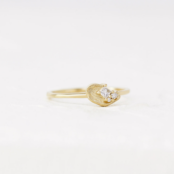 14K Yellow Gold Brushed Glimmer Princess 0.05ctw Diamond Ring