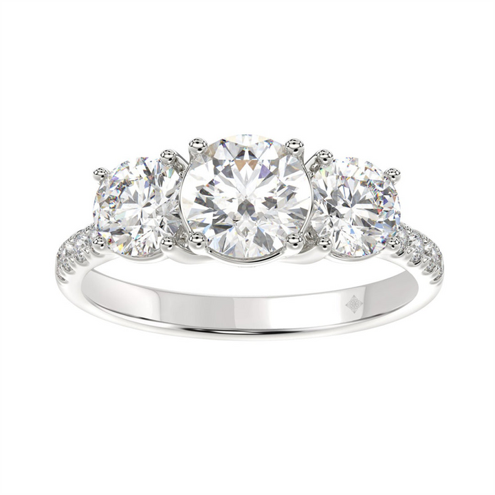 1.75 Carat Round Lab Grown Diamond Engagement Ring | 14K White Gold | Three-Stone Style