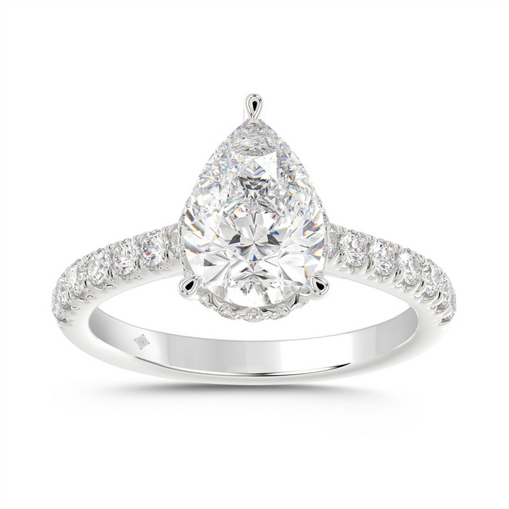 2.50 Carat Pear Lab Grown Diamond Engagement Ring | 14K White Gold | Hidden Halo Style