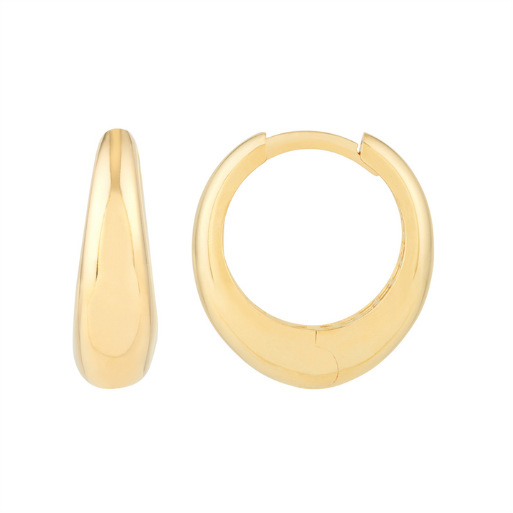 Chunky Gold Oval Shape Huggie Earrings | 14K Genuine Gold