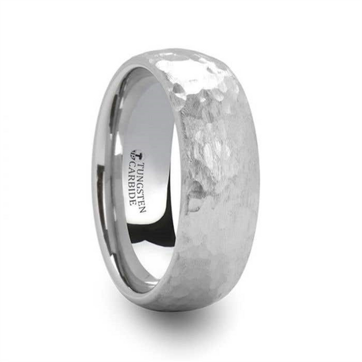 CHANDLER Domed Hammered Finish White Tungsten Ring - 8mm