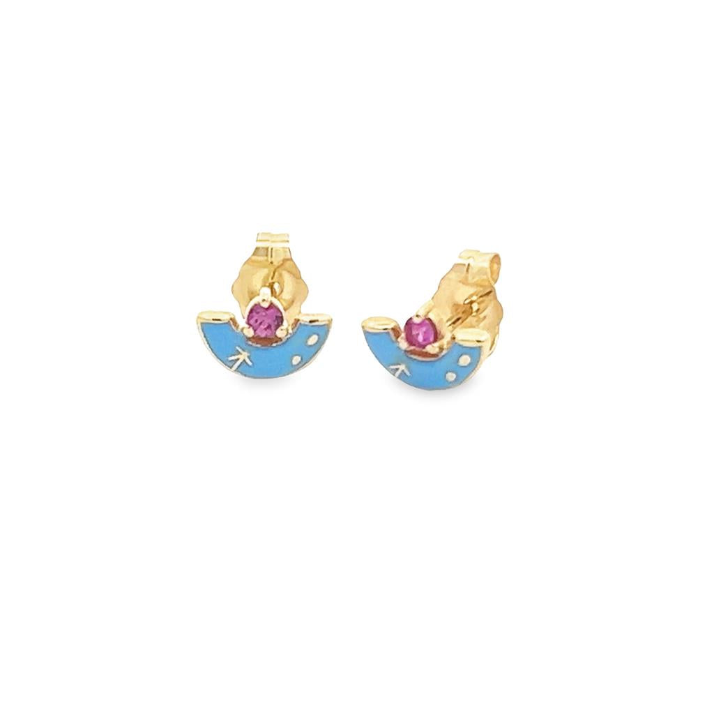 14K Yellow Gold Chime of Memories #18 Baby Blue Enameled Stud Earrings