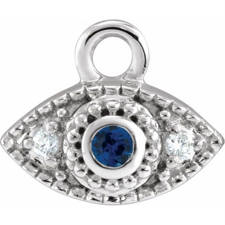 14K White Gold 0.01ctw Blue Sapphire Charm Evil Eye Charm