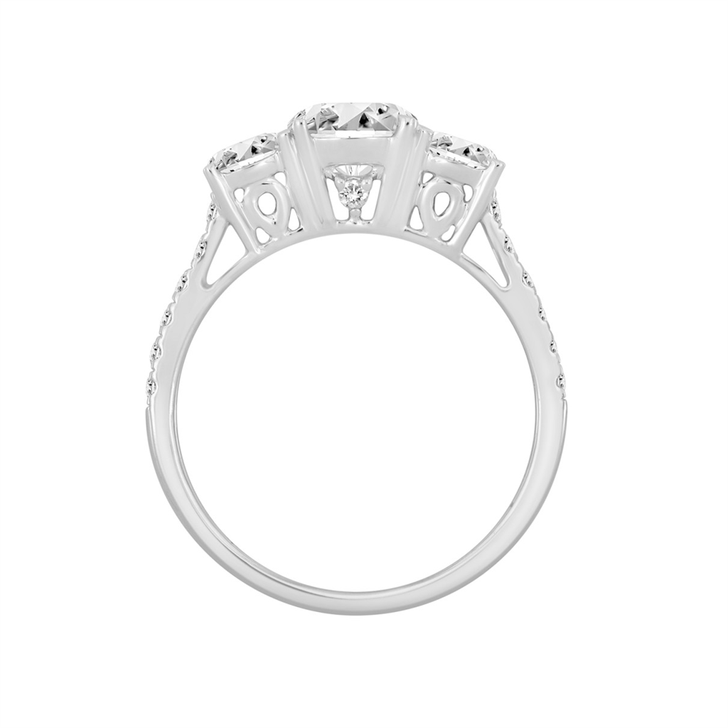 1.75 Carat Round Lab Grown Diamond Engagement Ring | 14K White Gold | Three-Stone Style