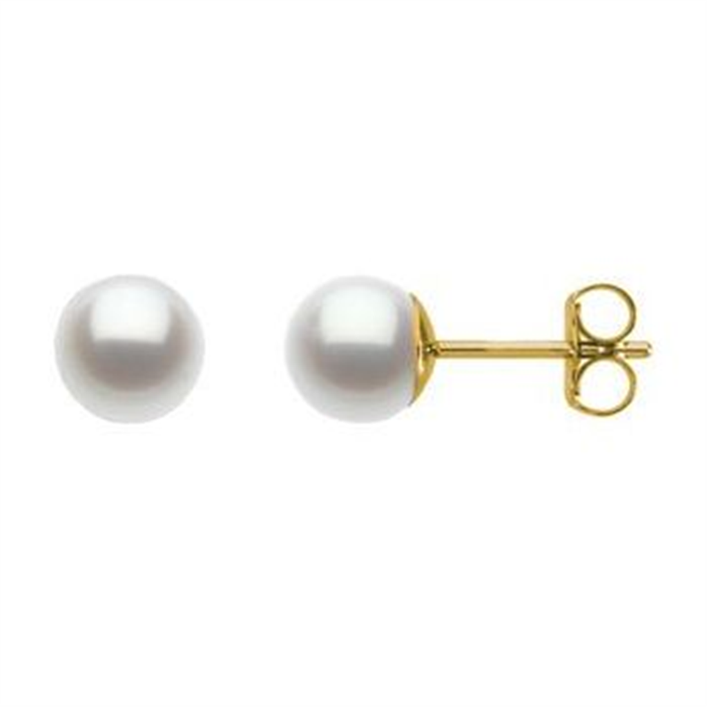 14K Yellow Gold Cultured White Freshwater 6mm Pearl Earrings