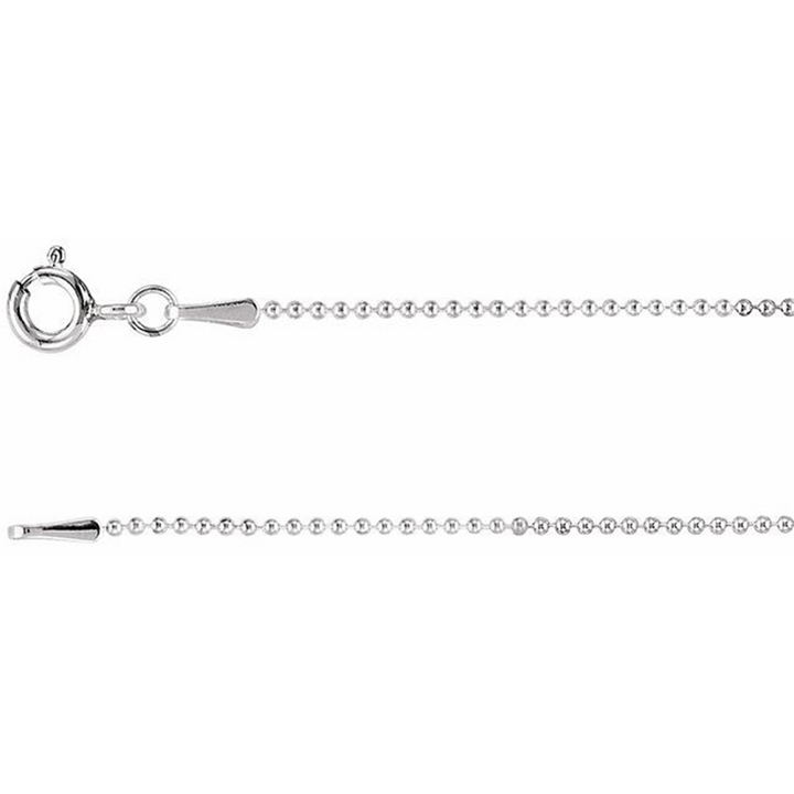 14K White Gold 1 mm Hollow Bead 18" Chain
