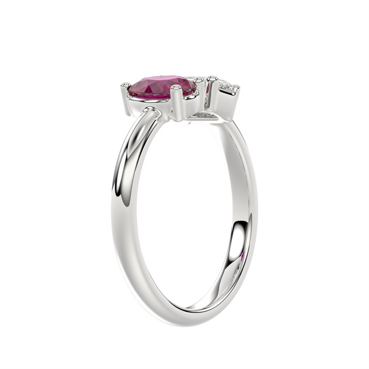 1.00 Carat Lab-Grown Emerald and Ruby Two Stone Ring | 14K White Gold | Toi et Moi Style