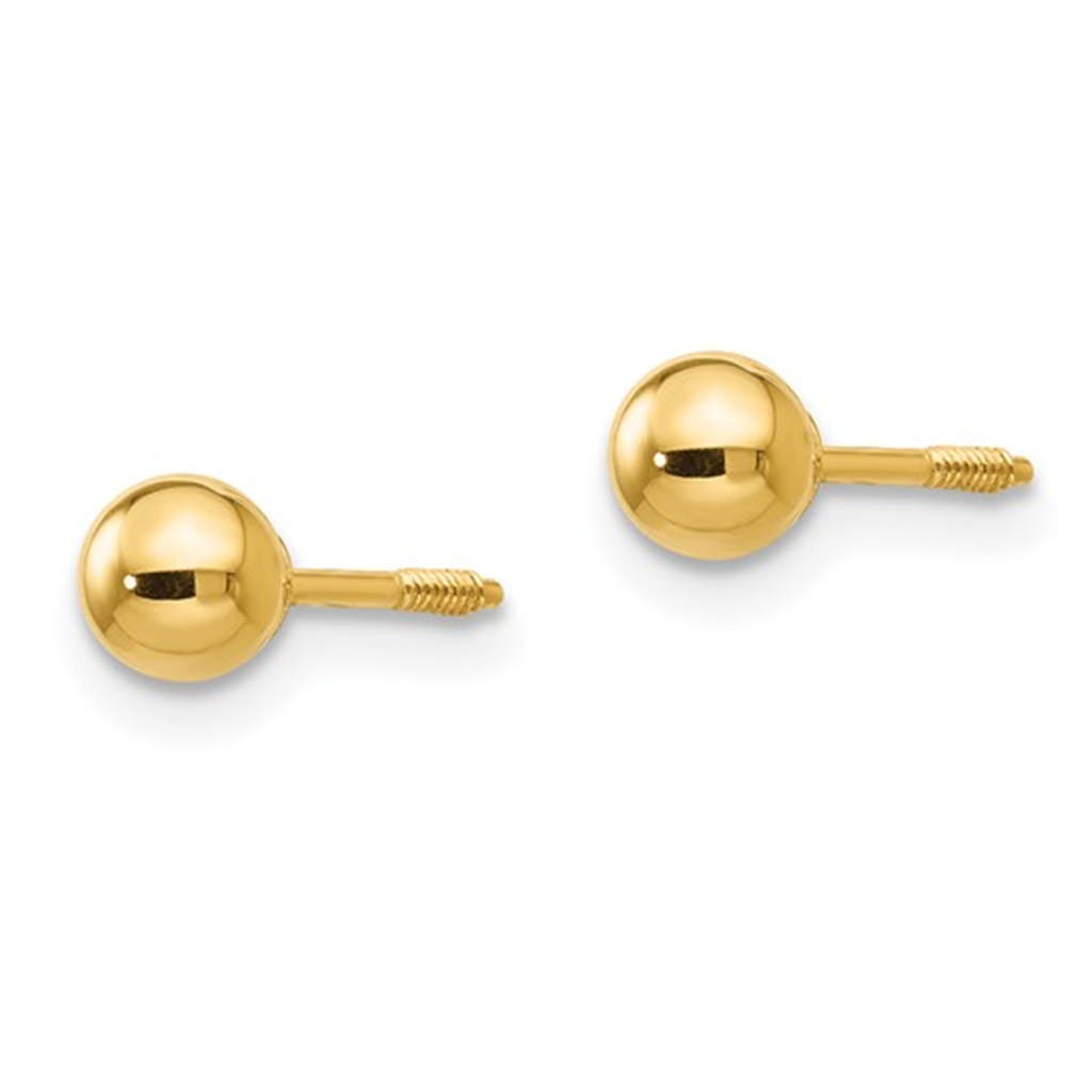 14K Yellow Gold Polished 4mm Ball Youth Earrings
