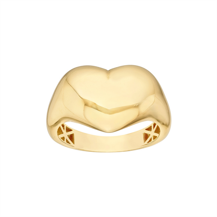 Chunky Gold Polished Puff Heart Ring | Genuine 14k Yellow Gold