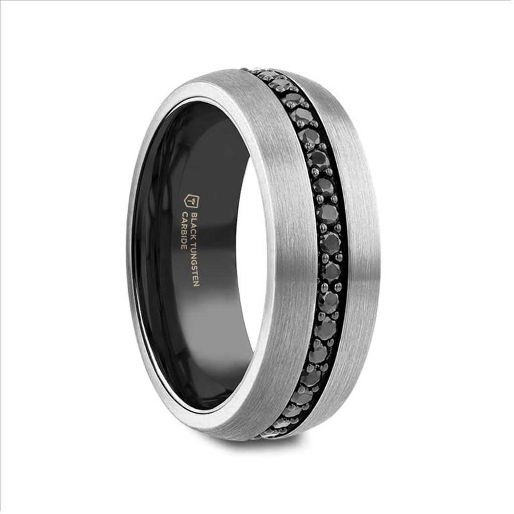 PILOT Gunmetal Tungsten Ring with Black Sapphires - 8mm