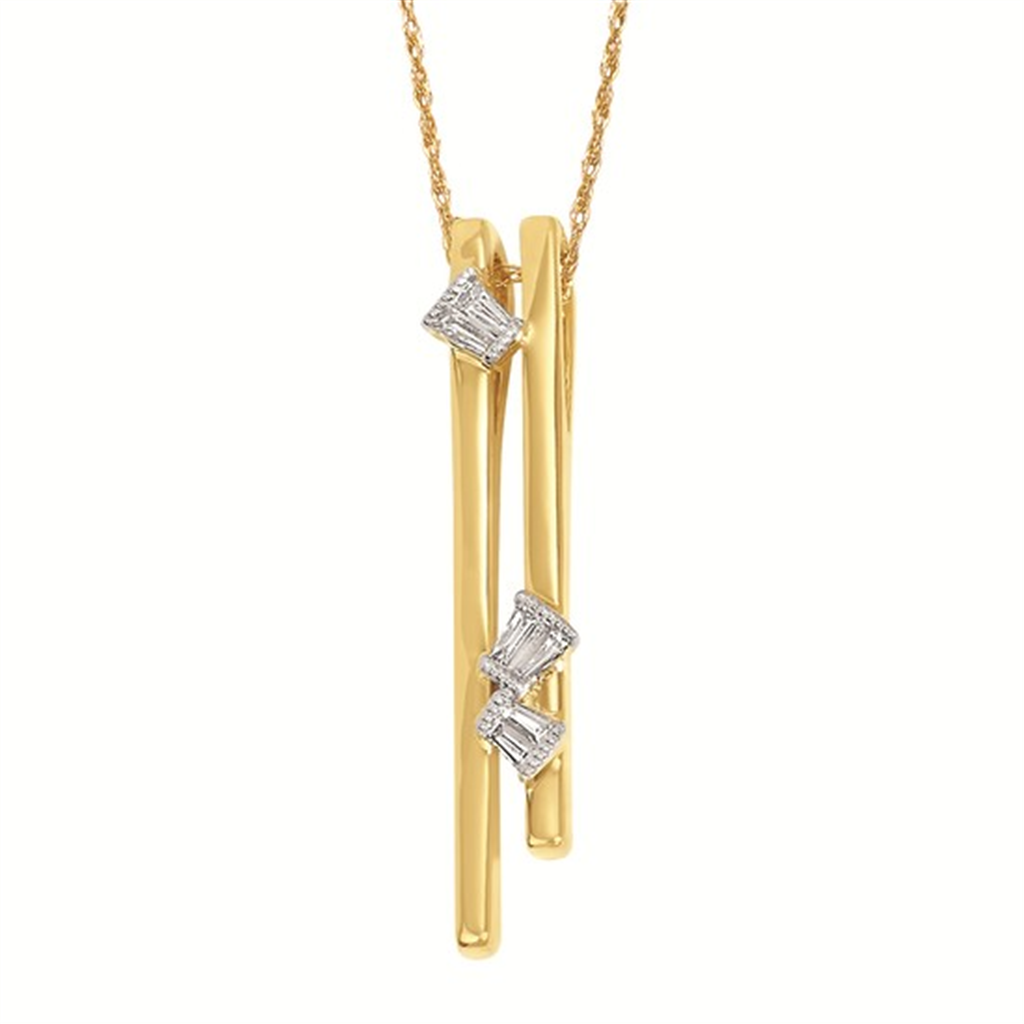 14K Yellow Gold Baguette 0.06ctw Bar Diamond Pendant