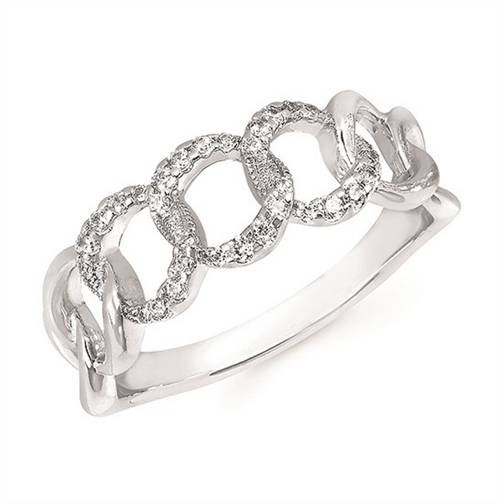 Sterling Silver Round 0.16ctw Diamond Chain Link Ring