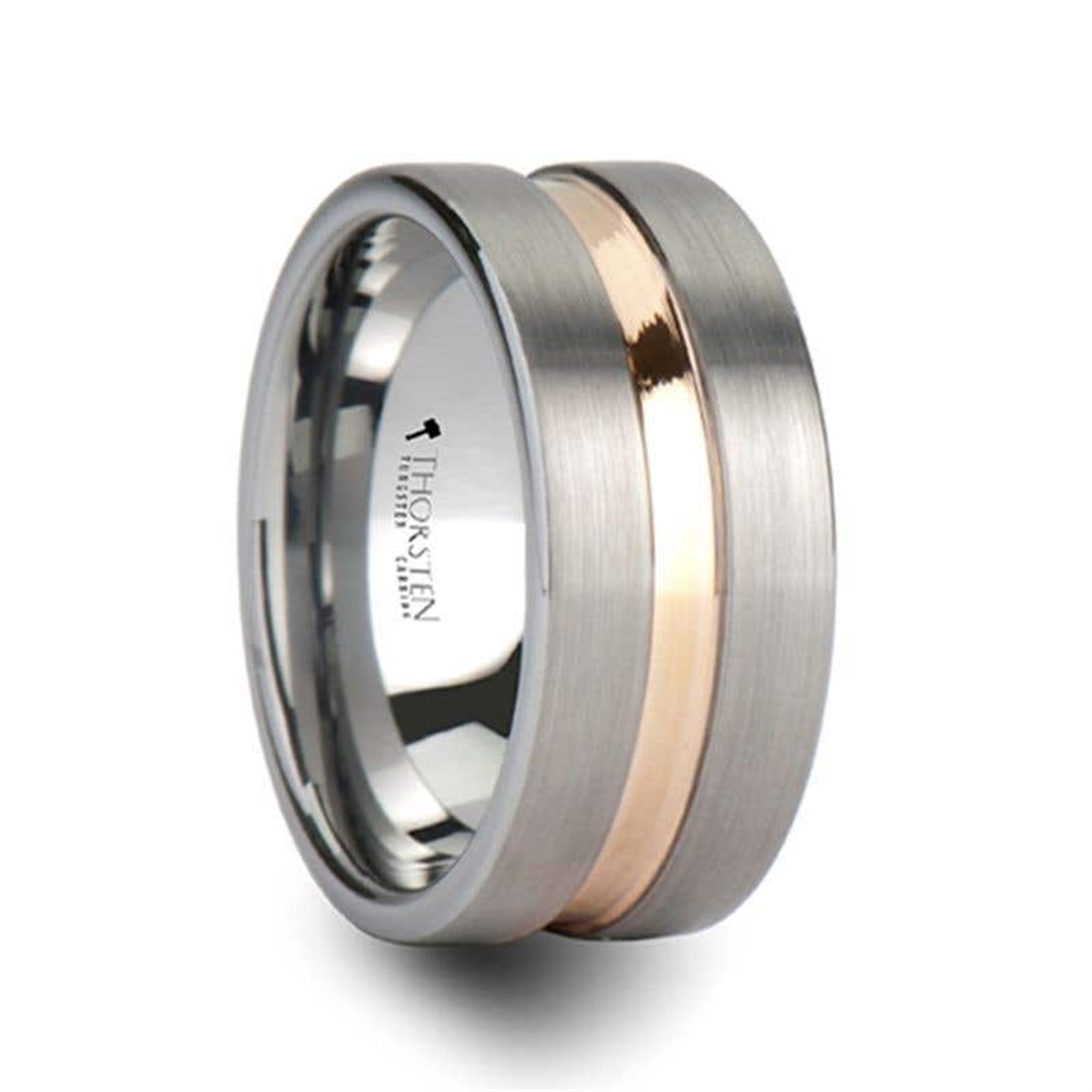 ZEUS Tungsten Carbide Ring with Rose Gold Plated Groove - 6mm