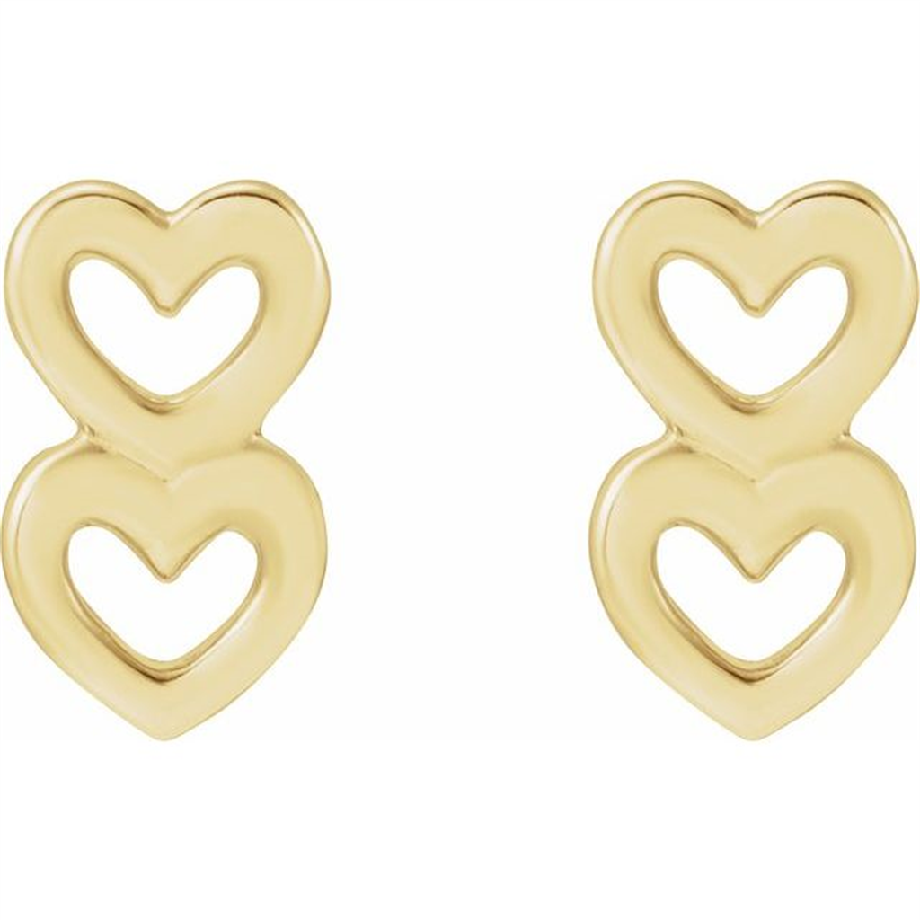 14K Yellow Gold Two Heart Stud Earrings