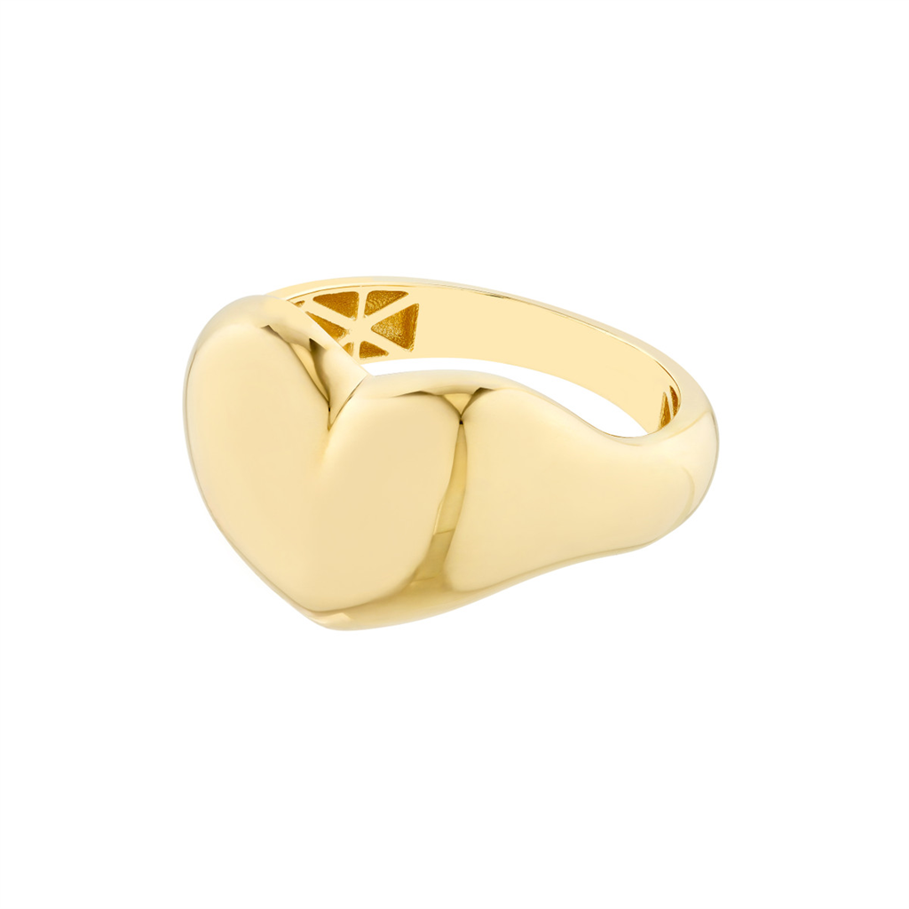 Chunky Gold Polished Puff Heart Ring | Genuine 14k Yellow Gold