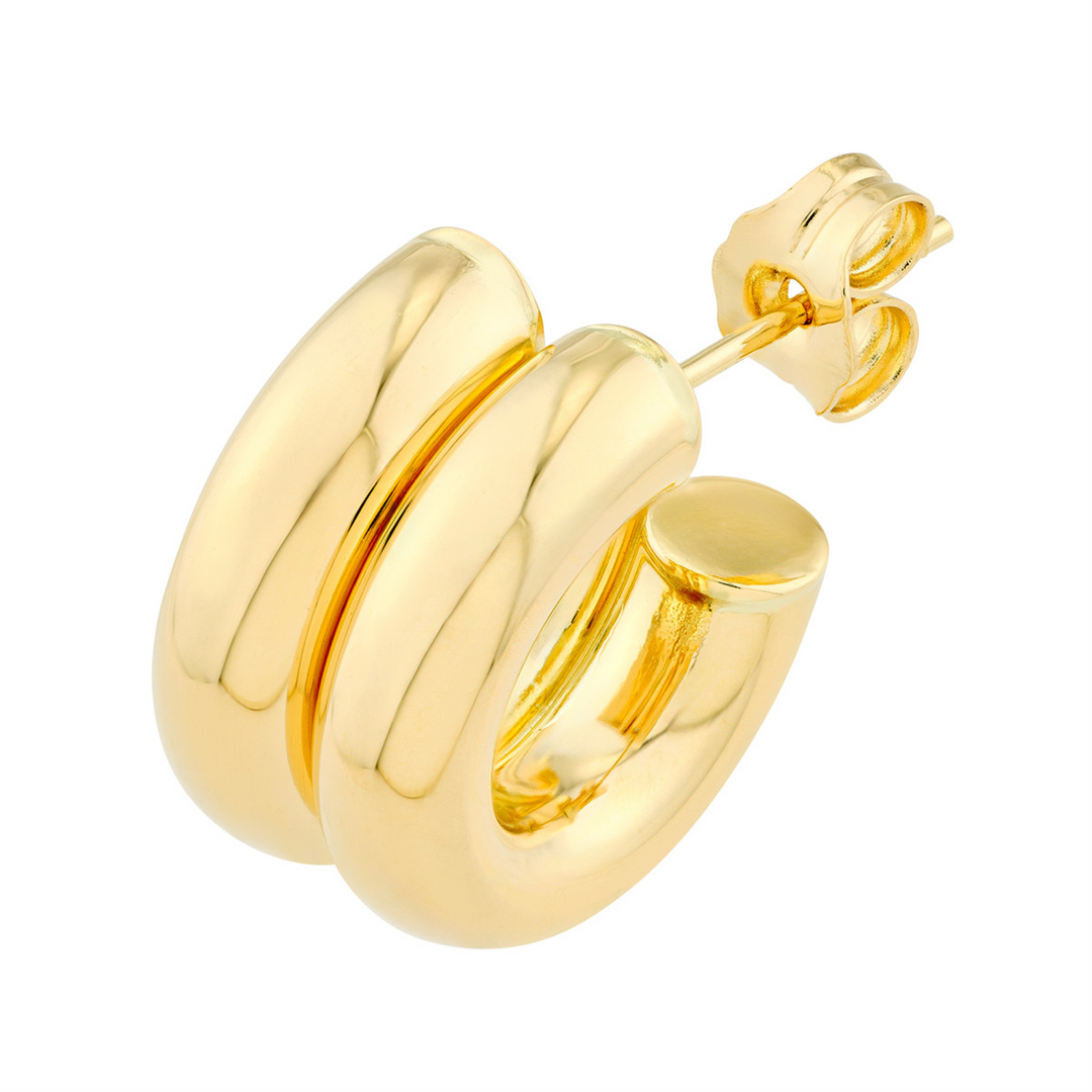 Chunky Gold 15mm Double Hoop Earrings | Genuine 14K Yellow Gold