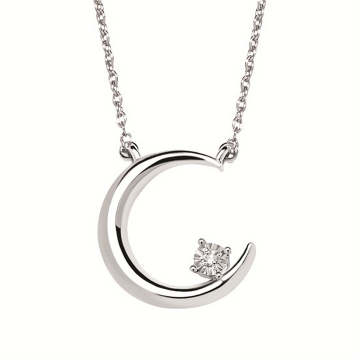 Sterling Silver .01cts Moon and Star Necklace