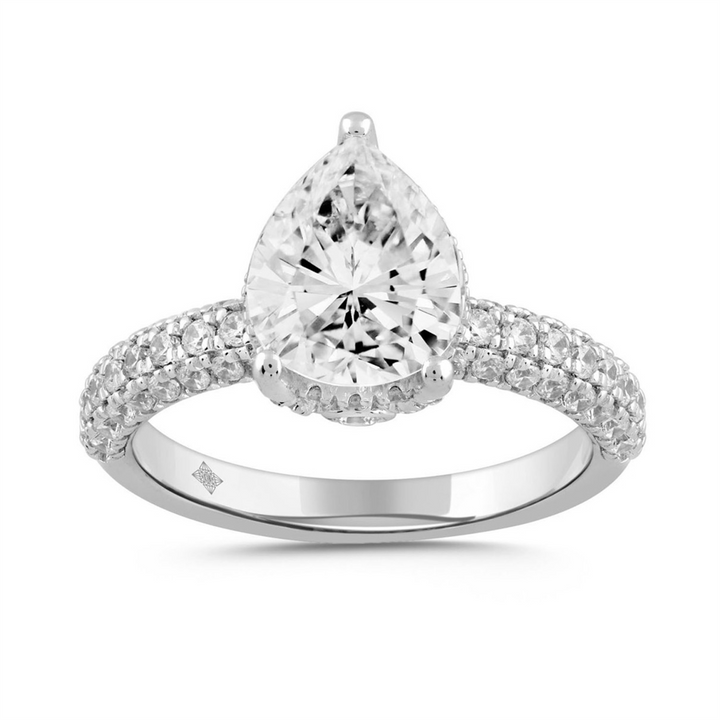 2.75 Carat Round and Pear Lab-Grown Diamond Engagement Ring | 14K White Gold | Hidden Halo