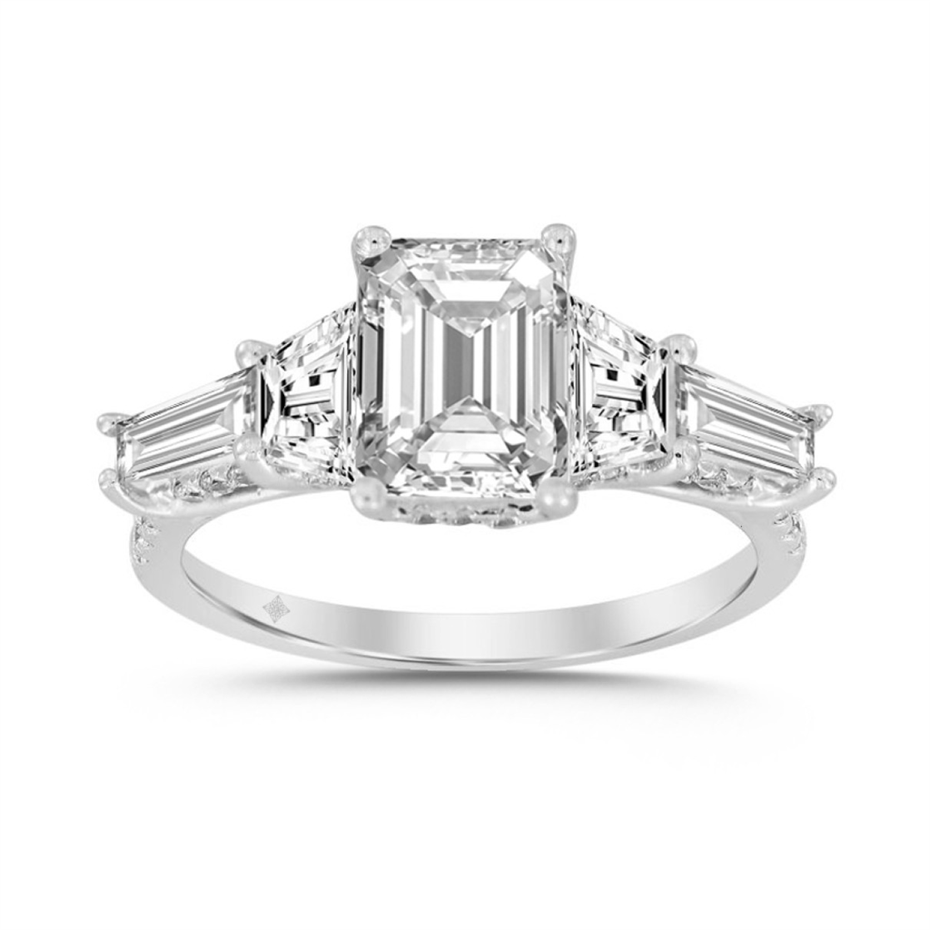 3.50 Carat Emerald Lab Grown Diamond Engagement Ring | 14K White Gold | Vintage Style