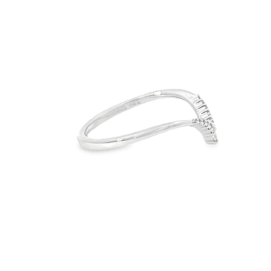 14K White Gold Round 0.12ctw Diamond Chevron Ring