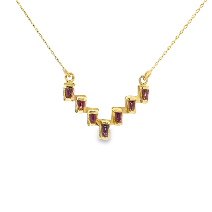 14K Yellow Gold 0.63ctw Tapered Baguette Ruby Necklace