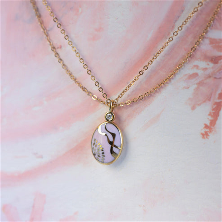 14K Yellow Gold Chime of Memories #6 Pink Enamel Pendant