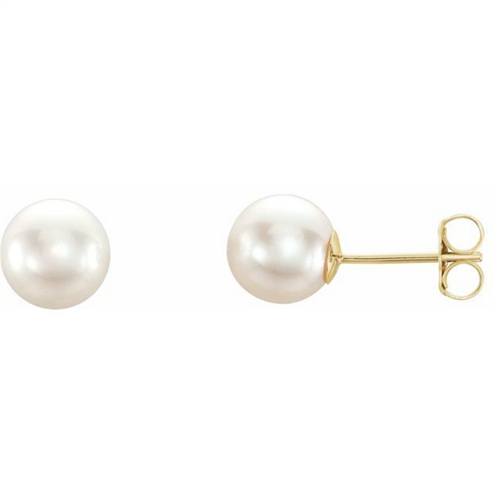 14K Yellow 7 mm Cultured White Akoya Pearl Earrings