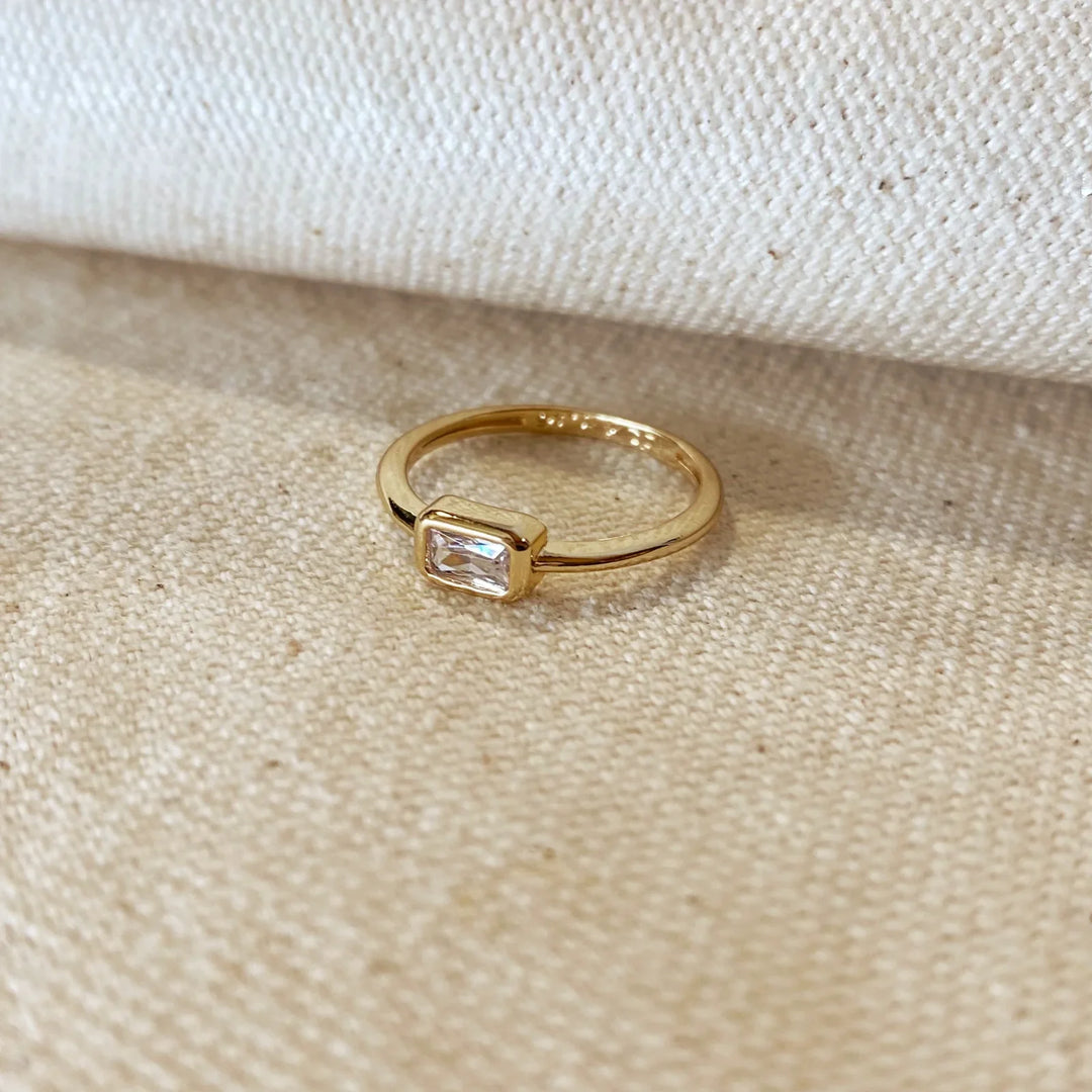 Rectangular Solitaire Ring 18k Gold Filled Rectangle Solitaire Ring