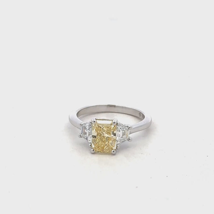 14K White Gold 2.25CTW Radiant Yellow Diamond Three-Stone Engagement Ring