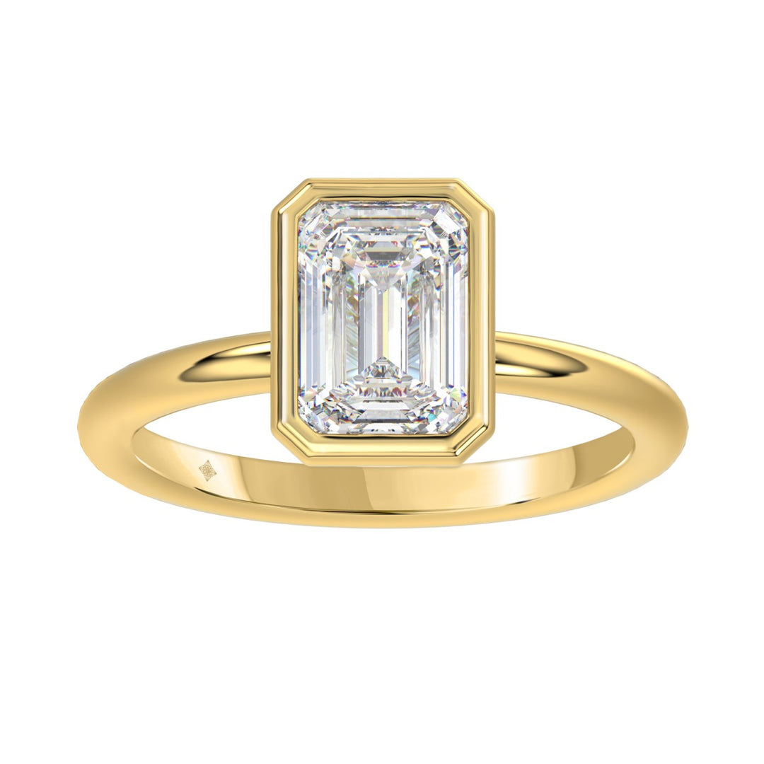 3.00 Carat Emerald Diamond Solitaire Ring | 14K White Gold | Bezel Set